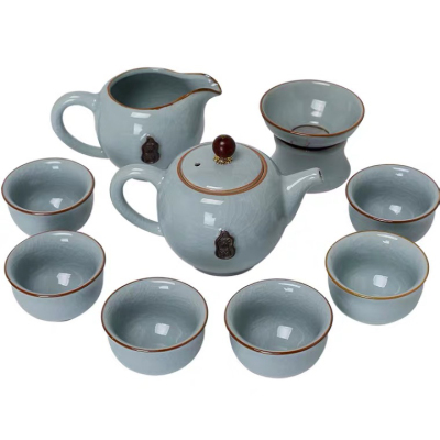 Ceramic Ge Kiln Teapot Tea Cup Set Set Household Tea Retro Set Gift Box Office Simple Tea Set