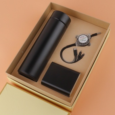 Company Annual Meeting Gifts Practical Smart Insulation Cup Power Bank Mobile Phone Data Cable Cup Gift Set