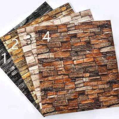 Wallpaper Self-Adhesive Waterproof Moisture-Proof Wall Stickers Thickened 3D 3D Brick Pattern Retro Red Brick Wainscot Stickers Background Wallpaper