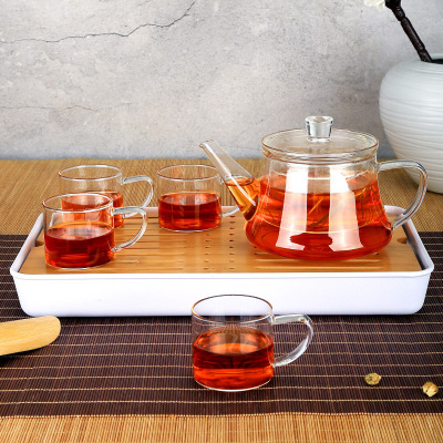 Teaware Set Heat-Resistant Glass Gift Box with Tea Tray Glass Pot Teapot Kettle Set Water Cup