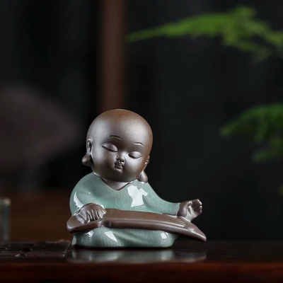 Tea Pet Flower Pet Piano Chess Painting and Calligraphy Little Monk Maitreya Buddha Ornaments Supportable Creative Ru Ware Ge Kiln Opening Film Tea Utensils