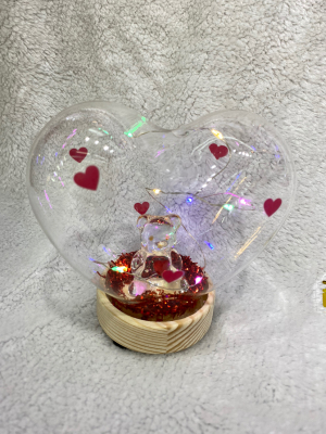 Heart Shape Printed Glass Crafts, Cartoon Pattern with Light &#127873; Suitable for Gifts for Various Occasions