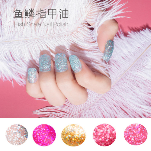 Cross-Border Special Fish Scale Nail Polish 12-Color Nail Polish Baking-Free Transparent Nail Polish Factory Direct Sales