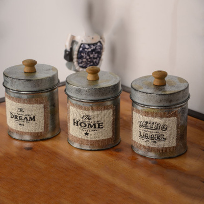 Factory Direct Sales European-Style Old Stickers Linen Iron Barrel with Lid Storage Barrel Iron Storage Tank Craft Decor