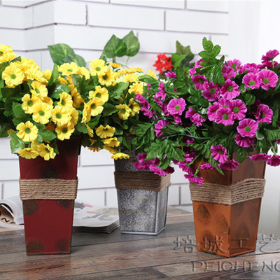 Idyllic and Retro Style Handmade Iron Sheet Flower Container Square Iron Bucket Creative Home Decorations European Style Flower Container