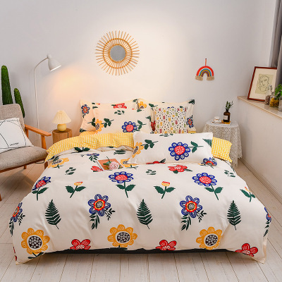 Thickened Cotton Brushed Four-Piece Set Simple Cotton Bed Sheet Quilt Cover Bedding Four-Piece Set Factory Wholesale