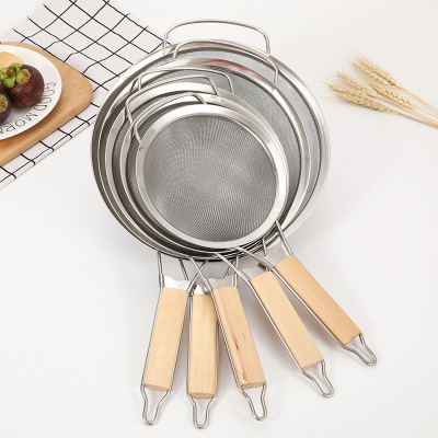 High Quality Stainless Steel Oil Filter Wooden Handle Anti-Scald Handle Filter Colander Screening Mesh Hot Pot Scooping Specifications Complete Oil Leakage