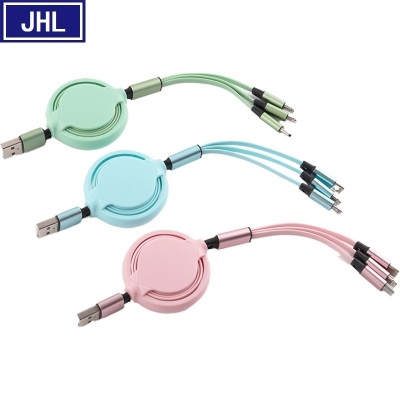 New Candy One-to-Three Retractable Charging Cable Gift Customized Logo Mobile Phone Universal Liquid Soft Rubber  Cable.