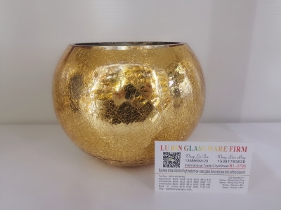 Simple Handmade Ice Crack Golden round Head Flower Arrangement Glassware Furnishings Ornaments Home
