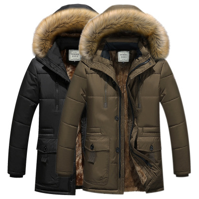 Winter Men's Cotton Padded Clothing Cotton-Padded Jacket Men's Mid-Length Coat European and American Men's Coat Foreign Trade Loose Cotton Coat Large Size