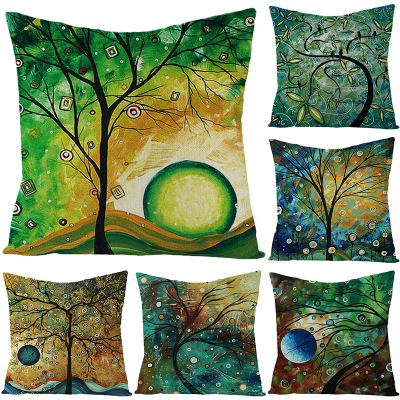 Gm093 Popular Home Painting Tree Pillow Cover Linen Sofa Car Cushion Cushion Cover Combination Pillow