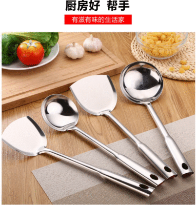 Manufacturers Supply HD Non-Magnetic Thickened Stainless Steel Ladel Kitchenware Two-Piece Set Household Anti-Scald Soup Spoon and Spatula