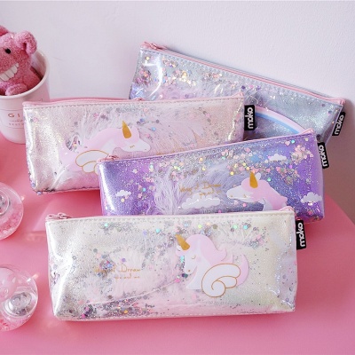 Korean Girly Unicorn Wing Pencil Case Cute Fashion Leather Stationery Bag Student Female Fresh Storage Bag