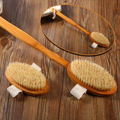 Bamboo Long Handle Detachable Pig Bristle Bath Massage Brush Exfoliating Bath Brush Bath Brush