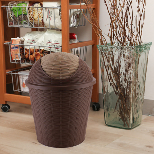 Home Desktop trash Can with Lid Imitation Rattan Woven Creative Living Room Bedroom Kitchen Pull Bucket Shake Lid Toilet Wastebasket 