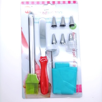 Card Holder Stainless Steel Mouth of Piping Device Pastry Bag Converter Scraper Oil Brush Baking Tool Suit 11PC