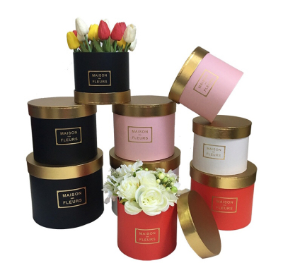 High-Grade Golden Stitching round Three-Piece Set Flower Pot Flower Gift Box
