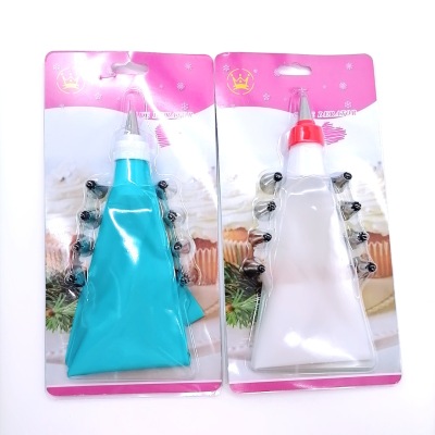 Stainless Steel 430 Pastry Nozzle 11 Pieces Suit 9 Mouth Connector Silica Gel Pastry Bag Blue and White