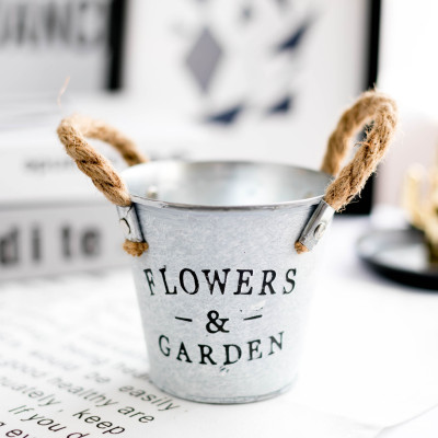 Retro Tin Iron Flower Bucket Metal Rural Home Decoration Furnishings Creative Letters Simulation Flower Arrangement Flowerpot