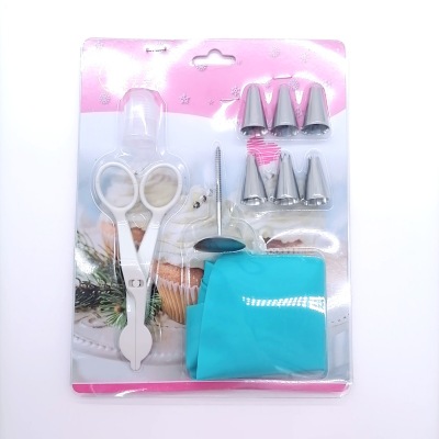 Card Holder Stainless Steel Mouth of Piping Device Pastry Bag Converter Scraper Oil Brush Baking Tool Suit 11PC