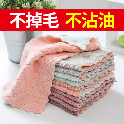 Double-Sided Thick Coral Fleece Scouring Pad Microfiber Rag Kitchen Oilproof Lazy Dish Towel Factory Direct Sales