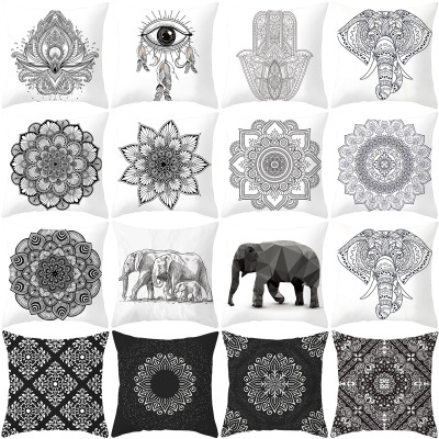 Gm006 Black and White Ethnic Style Mandala Elephant Printed Car Throw Pillowcase Sofa Pillow Cases Sub-Household Supplies