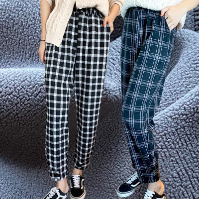 [550G Cashmere Thickened Plaid Pants] British Style Slim-Fit Straight-Leg Pants Women's Winter Fashion Loose Casual Ins