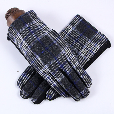 Tweed Plaid Five-Finger Gloves Autumn Warm Leisure Houndstooth Size Gloves