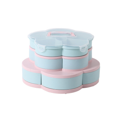 Nordic Style Three-Layer Flower-Shaped Rotating Candy Box Household Multi-Functional Storage Box Compartment Lazy Snack Box Dried Fruit Plate