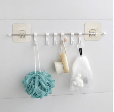 Kitchen Bathroom Nail Free Strong Traceless Stickers Hook Hook behind the Door Punch-Free Multifunctional Six-Group Row Hook