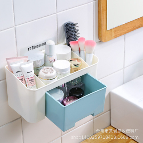 Seamless Wall Hanging Drawer Cosmetics Storage Box Toilet Dressing Table Skin Care Cosmetic Brush Storage Rack