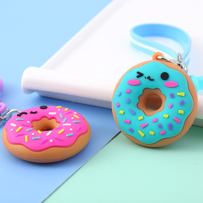 Customized Cute Donut Keychain PVC Soft Glue Brush Surface Three-Dimensional Keychain Food Dessert Artificial Pendant