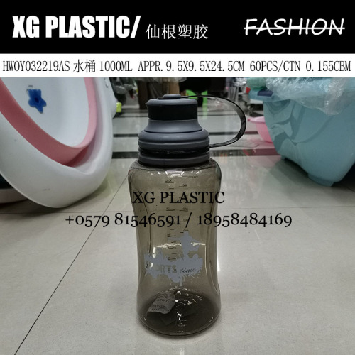 Water Bottle 1000ml Plastic Large Capacity Outdoor Sports Bottle Printed Tape Scale Fashion Water Bottle Foreign Trade Popular Style