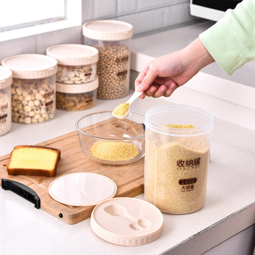 Transparent Plastic Milk Powder Sealed Jar Cereal Can Grain Storage Storage Tank Sub Kitchen Spoon Storage Tank Covered Storage Jar