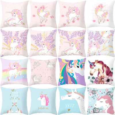 GM136 Unicorn Peach Skin Fabric Pillow Cover Graphic Customization Amazon Hot Home Cushion Cover Lumbar Cushion Cover