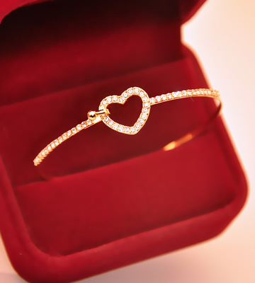 New Korean Style Bracelet Peach Heart Full Diamond Hollow out Love Bracelet Women's Bracelet Trendy Jewelry Accessories
