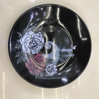 Hotel/Household 7.5-Inch/10.5-Inch Ceramic Black Flower Cartoon Flat Plate