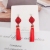 Silver Needle Festive Red Xi Character Earrings Female Knot Lucky Cat Lantern Tassel Earrings