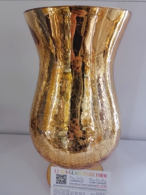 Handmade Ice Cracked Gold Plated Glass Vase Home Decoration