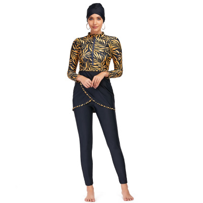 2020 New Foreign Trade Muslim Swimsuit Long Sleeve Trousers Three-Piece Set Conservative Sun Protection Chest Pad