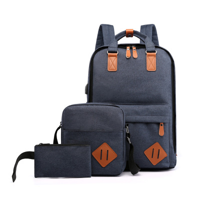 2020 Cross-Border Backpack Male Student Trendy USB Rechargeable School Bag Casual Three-Piece Suit Computer Bag Women's Backpack