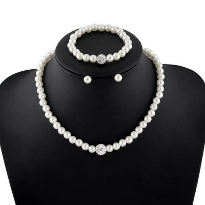 New Three-Piece Set High-End Pearl Necklace Ear Stud Bracelet Set AliExpress Earrings Hot-Selling Jewelry