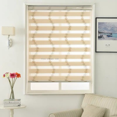 Living Room Shutter Bedroom Curtain Embroidered Soft Gauze Curtain Double-Layer Roller Shade Louver Curtain Customized Finished Lifting Shading