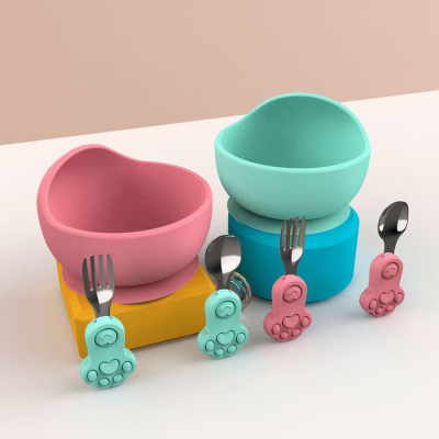 Baby Silicone Plate, Silicone Stainless Steel Spoon