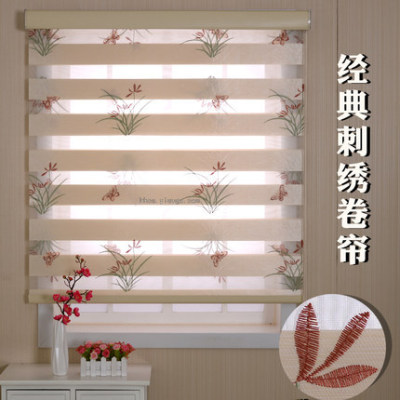 Living Room Shutter Bedroom Curtain Embroidered Soft Gauze Curtain Double-Layer Roller Shade Louver Curtain Customized Finished Lifting Shading
