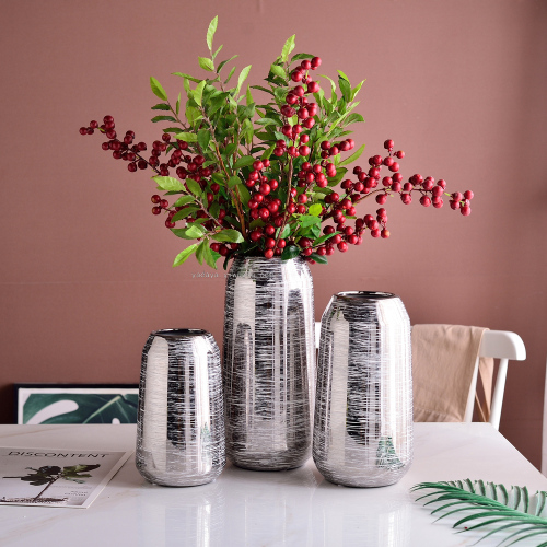 simple Luxury Modern Gold and Silver Ceramic Vase Flower Three-Piece Soft Decoration Decoration Flying Line Model Room