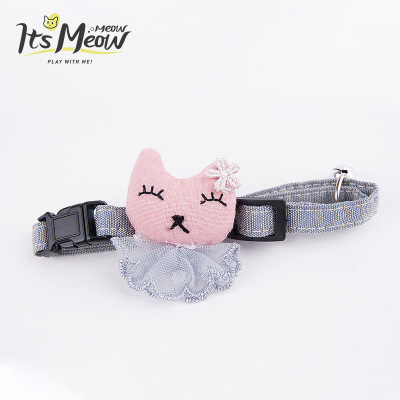 Pet Supplies New Rabbit Lace Pet Collar with Bell Adjustable Cat Hand Holding Rope