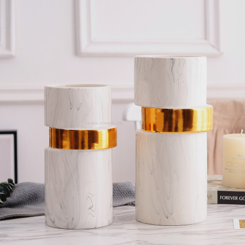 Modern Simple Luxury Ins Style Marble Metal Ceramic Vase Flower Crafts Decoration Soft Home Decoration