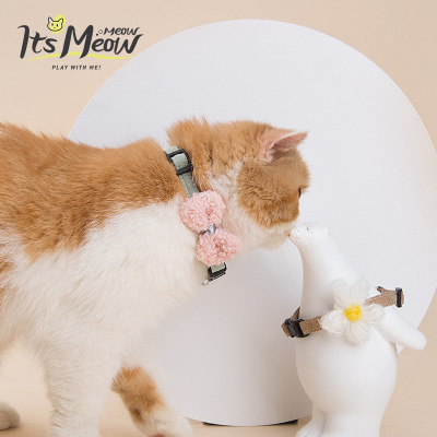 Pet Supplies Pet Cats Collar Factory Direct Sales Solid Color Woolen Small Flower Cat Collar Adjustable Cat Collar