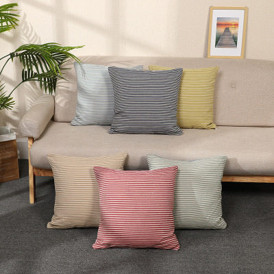 Cotton and Linen Stripes Household Non-Core Pillow Case Fresh Simple Office Lunch Break Throw Pillowcase Factory Wholesale